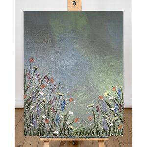 Gorgeous Field Of Wildflowers Original Acrylic Painting 8" x 10" Floral Wall Art